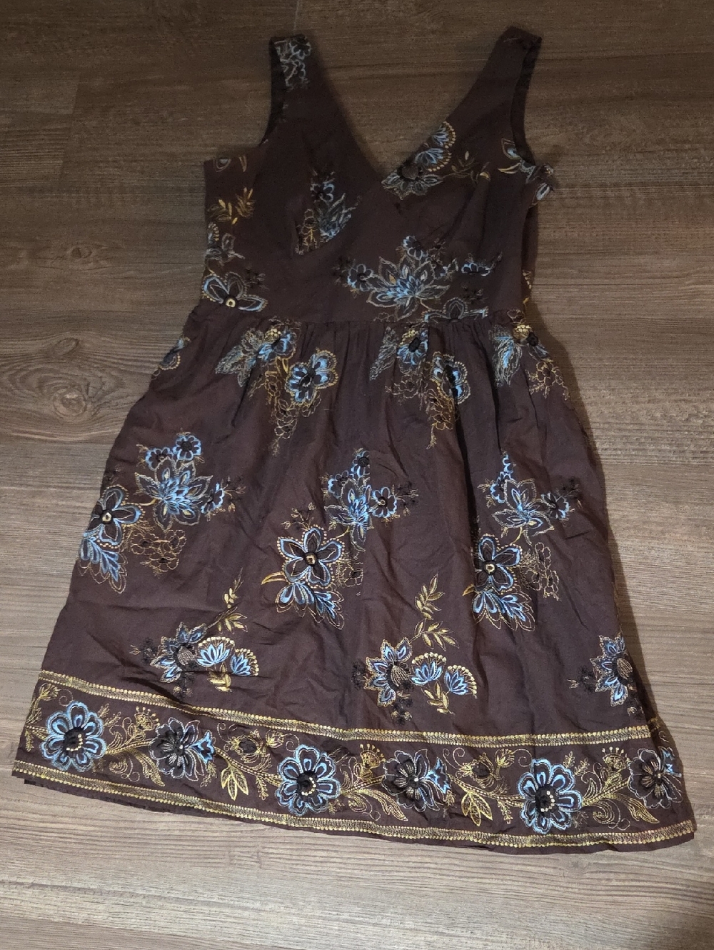 Vintage Sheri Martin Floral Embroidered V-Neck Dress